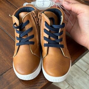 Kids Tan High-Top Boots with Navy Laces